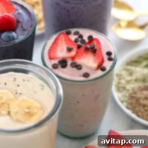 A refreshing protein shake in a glass, garnished with fresh fruit, representing a perfect healthy blend.