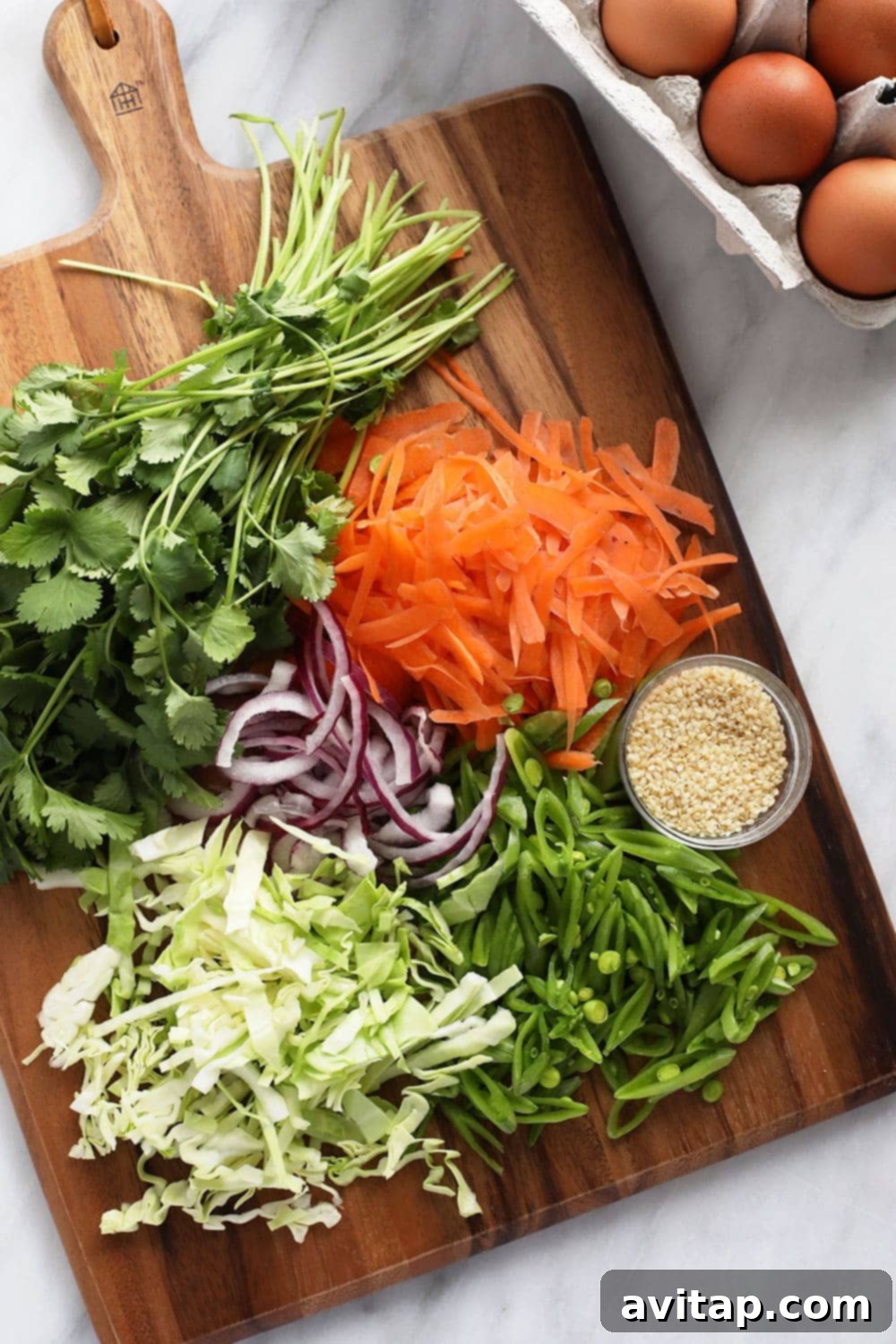 egg roll in a bowl recipe ingredients chopped on a cutting board