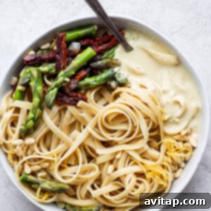 Velvety Vegan Asparagus Pasta 6 creamy vegan asparagus pasta on a plate