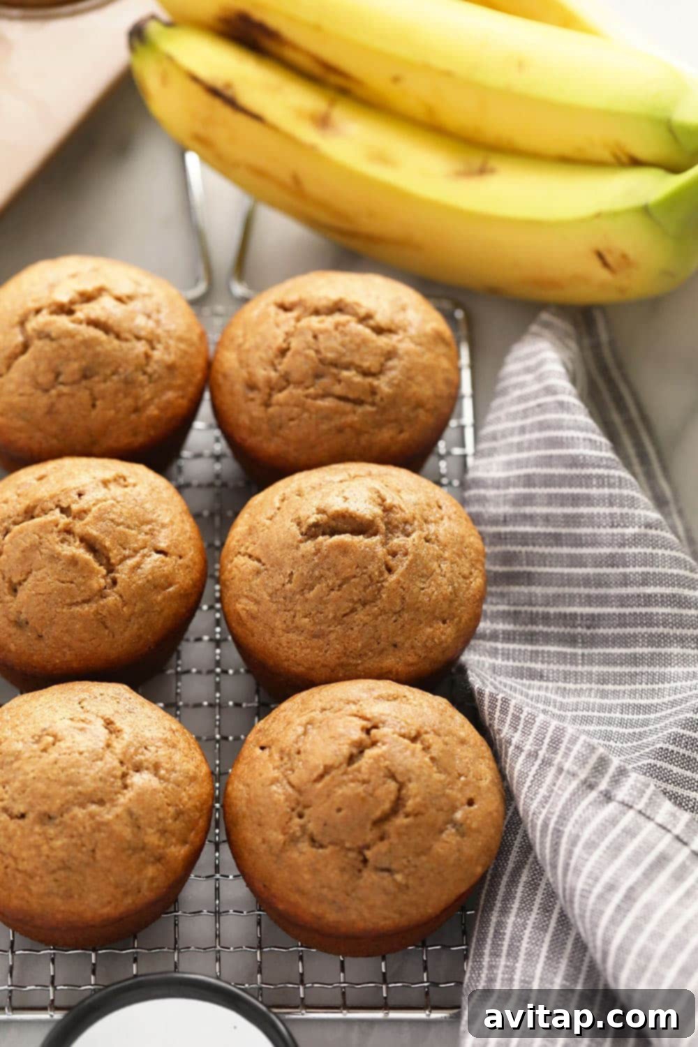 Healthy Banana Muffins Recipe Delicious healthy banana muffins made with whole wheat flour and maple syrup, ready to eat.