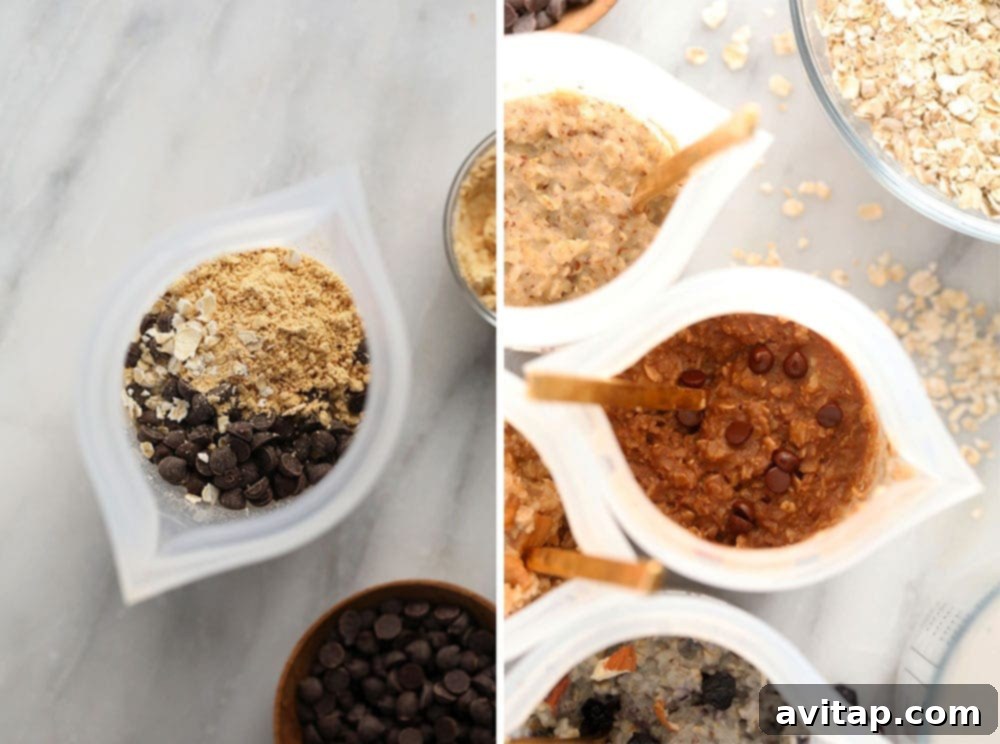 Peanut Butter Chocolate Chip Instant Oatmeal Bowls of peanut butter chocolate chip instant oatmeal, perfectly mixed and ready to enjoy.