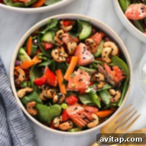 Close-up of a prepared Thai Salmon Salad, showing ingredients