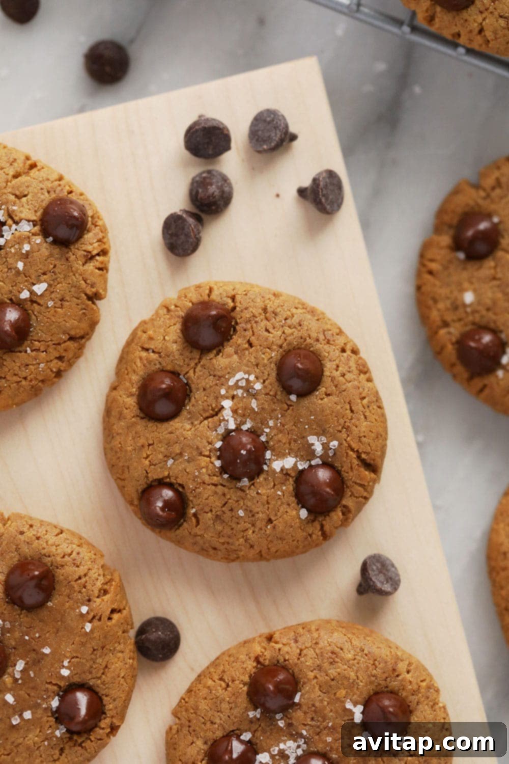 Protein cookies topped with sea salt and chocolate chips