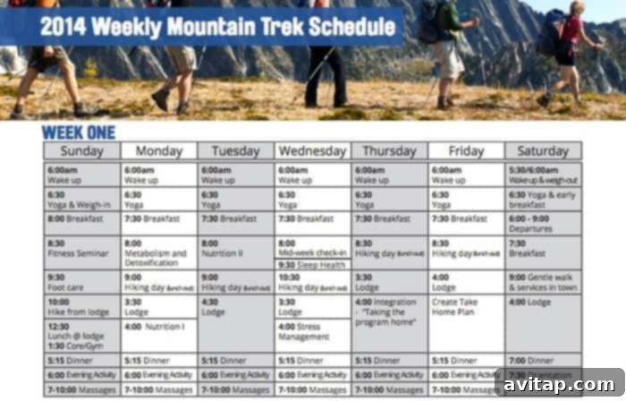 Mountain Trek Daily Schedule: 7 Days to Wellness