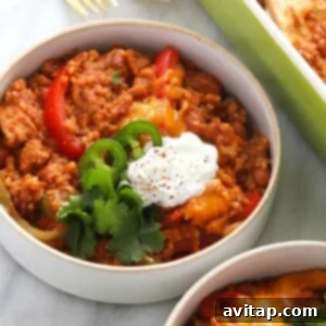 Chicken Burrito Bowl Casserole in a bowl ready to be eaten