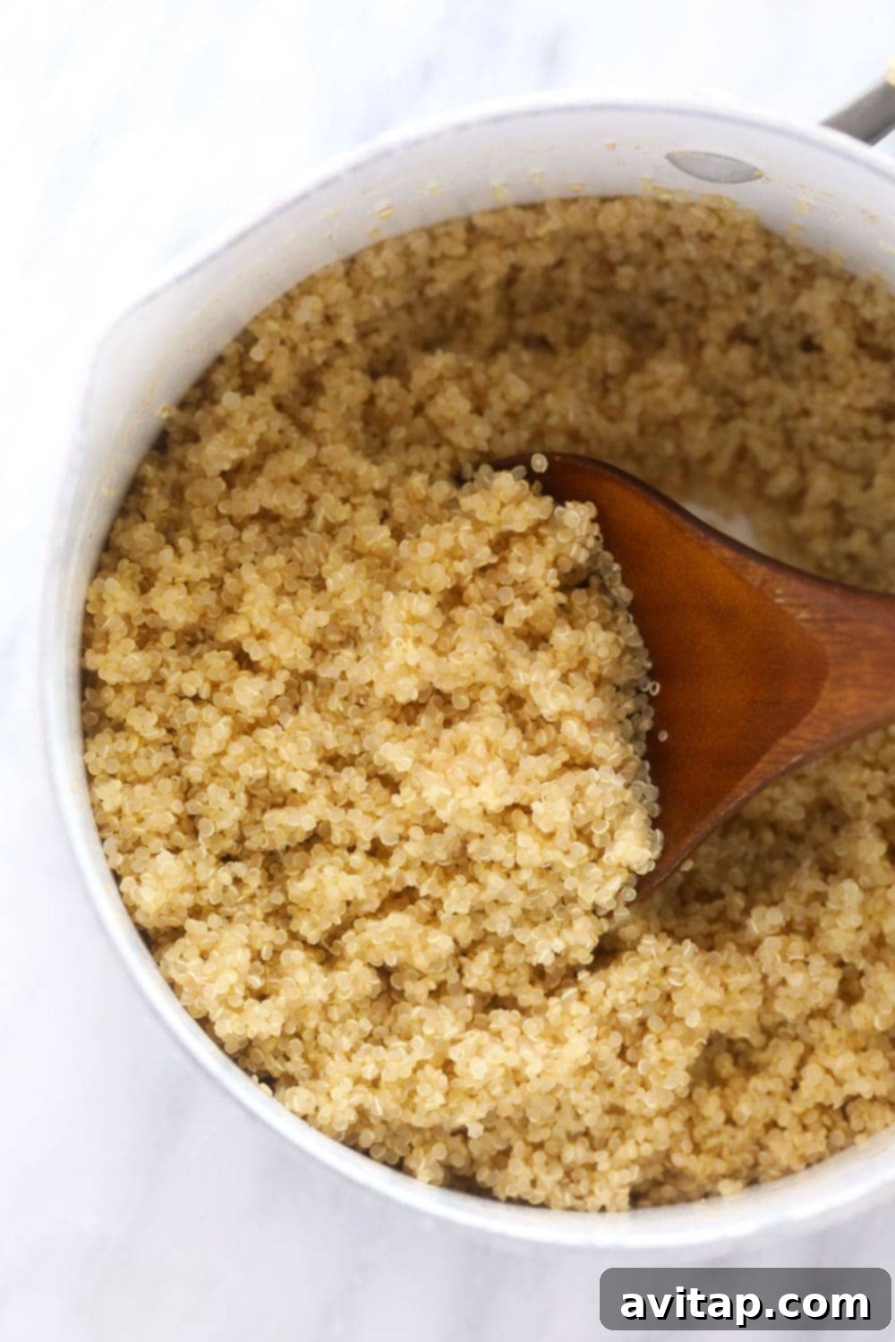 How to Cook Quinoa on the stove - a simple tutorial to make perfect quinoa every time with just quinoa and water! Fluffy, perfectly cooked quinoa steaming in a saucepan, fresh off the stove.