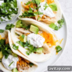 shredded chicken tacos on a plate, ready to be enjoyed