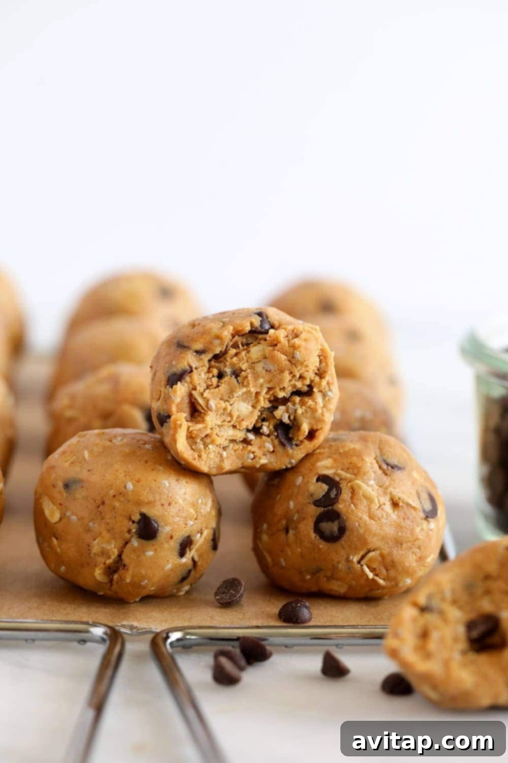A stack of delicious peanut butter protein balls, ready for a healthy snack.