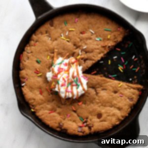 Healthy cookie cake in cast iron skillet