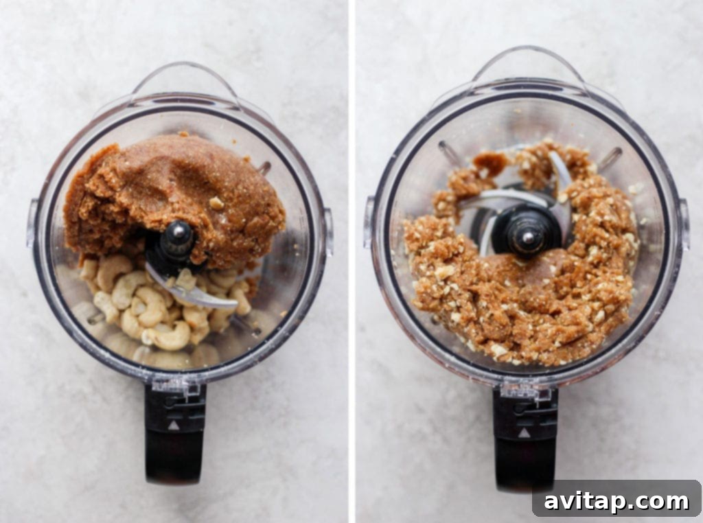Simple Ingredients for Healthy Cashew Date Bars Medjool dates, raw cashews, and coarse salt, the three simple ingredients for copycat Larabars, in a food processor.
