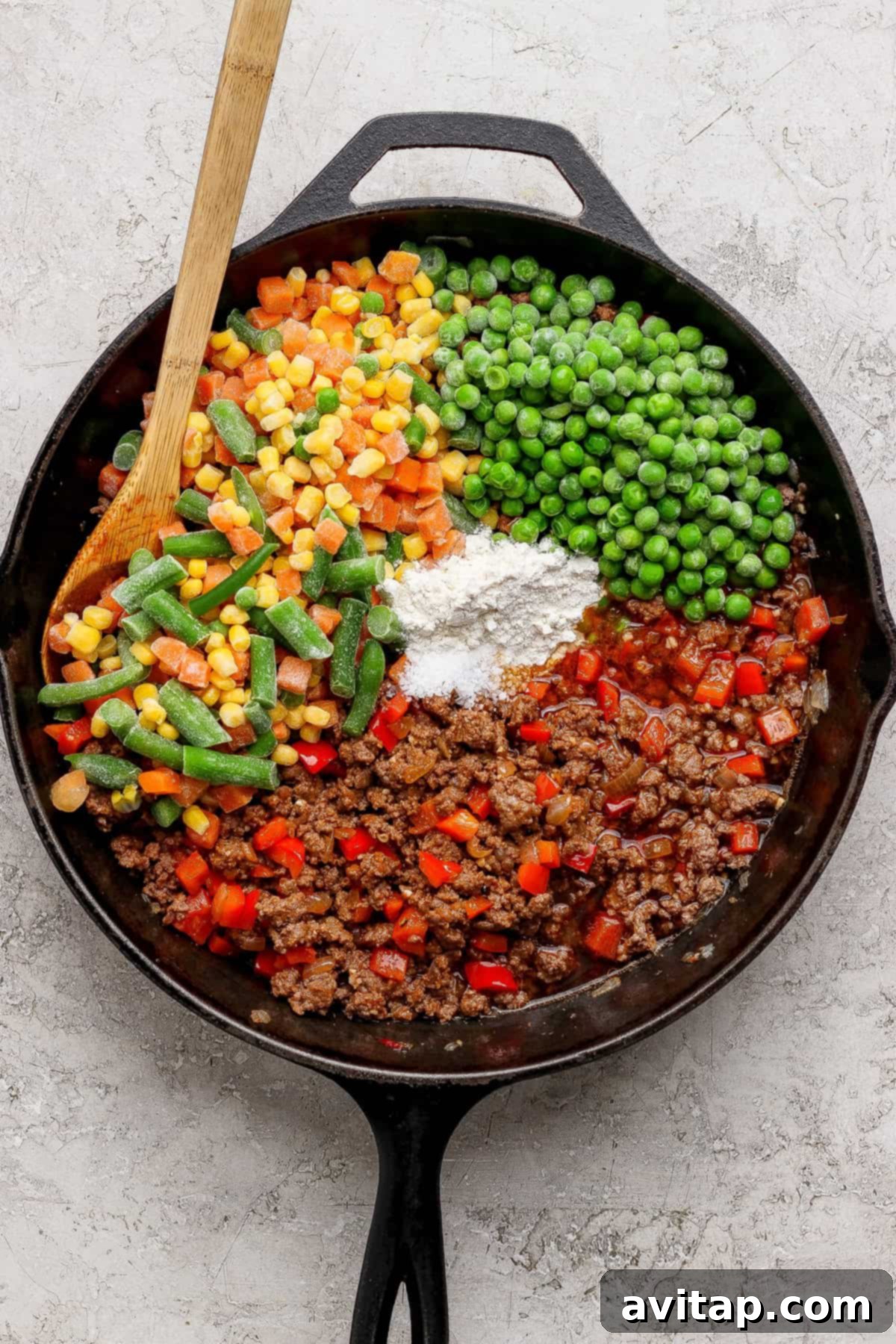 Ground Beef and Vegetables in a skillet