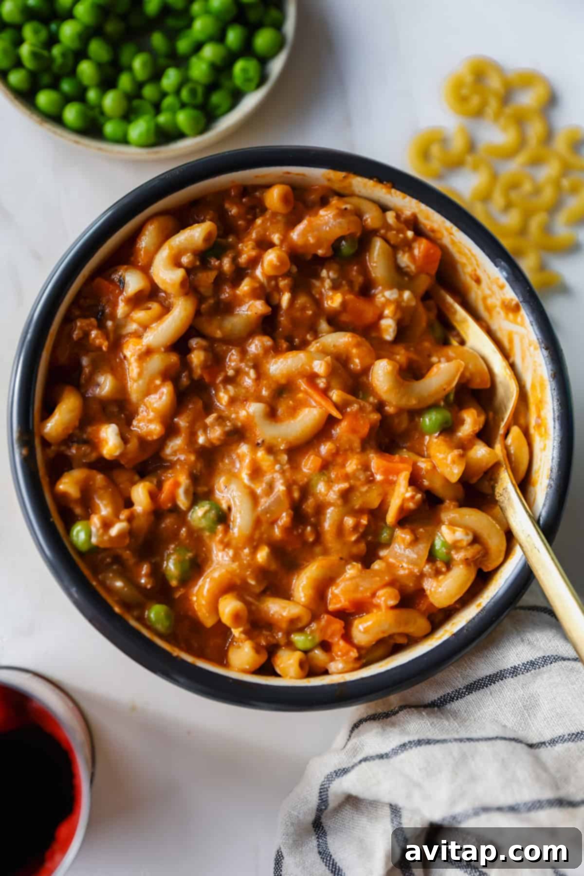 Cottage Cheese Boost: Hamburger Helper Upgrade 4 A close-up shot of a bowl of creamy Cottage Cheese Hamburger Helper.
