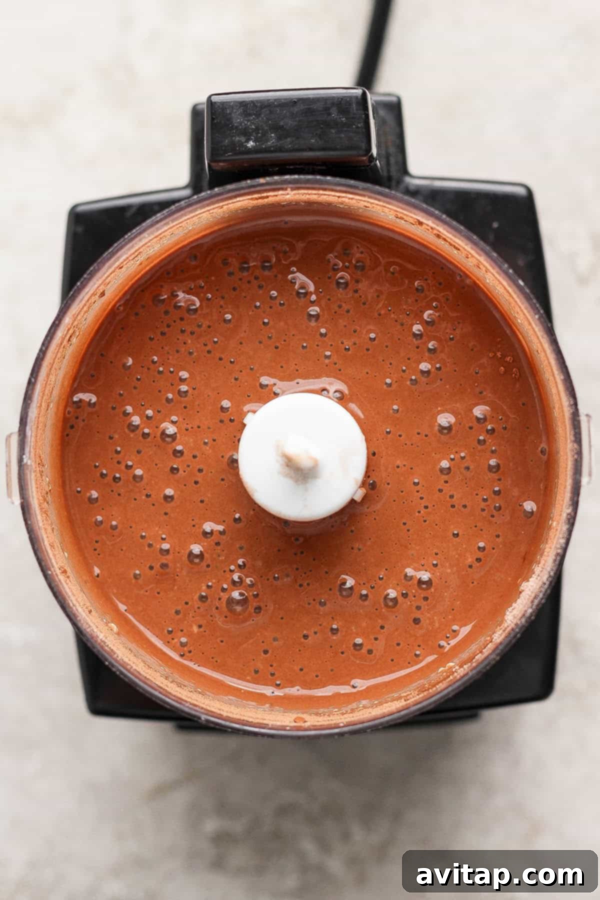 Blended brownie batter in a blender