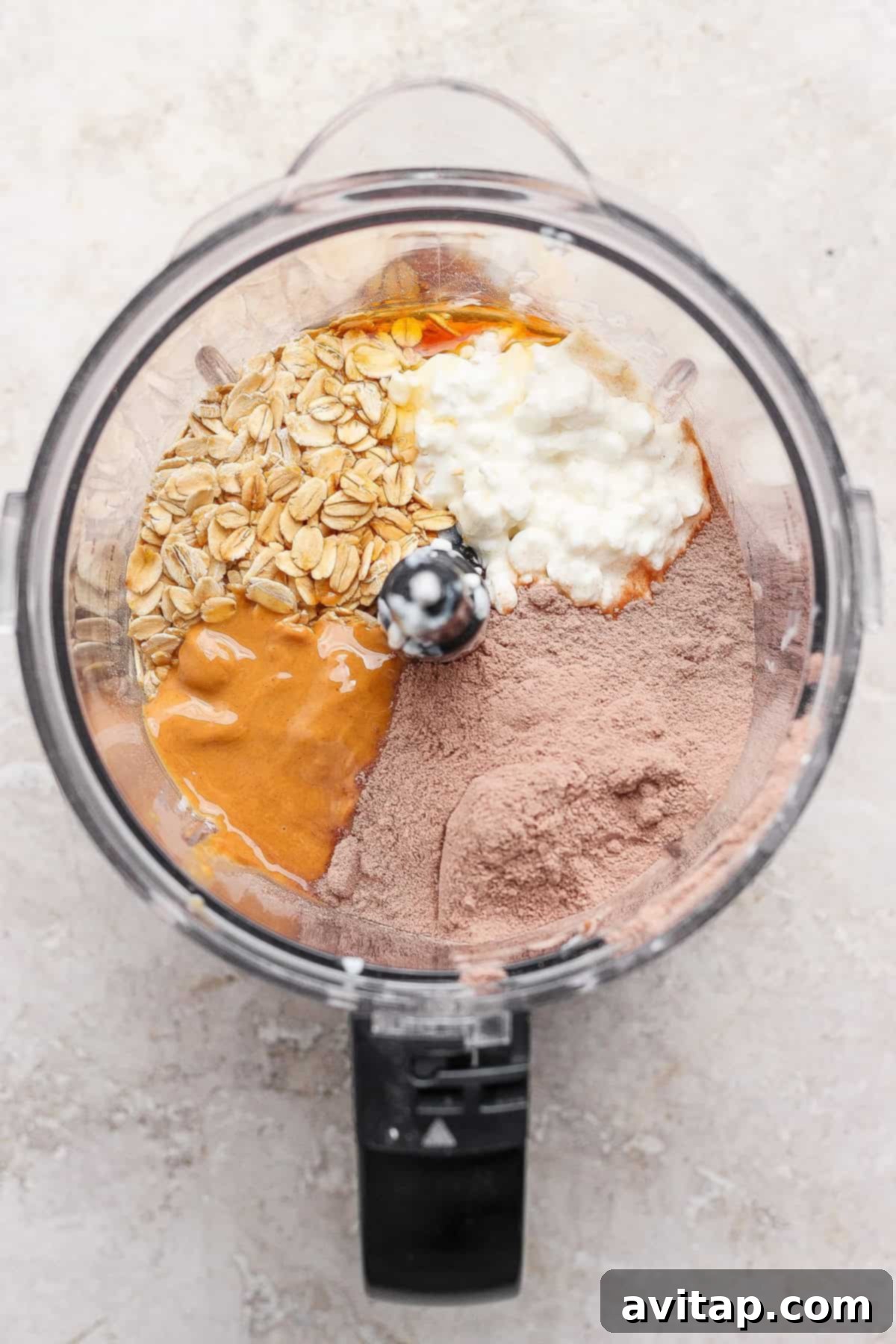 No-Bake Cottage Cheese Dream Bars 4 Ingredients in a food processor before blending