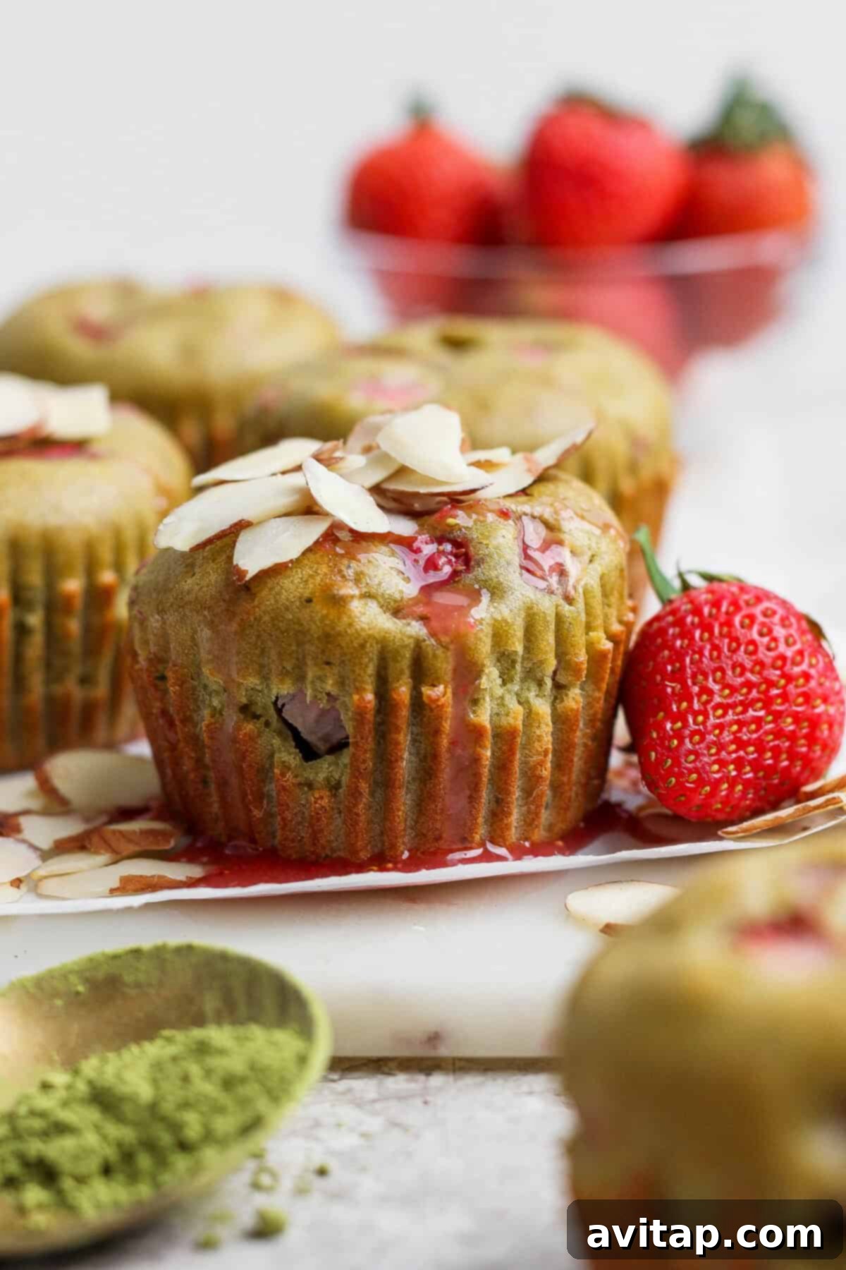 Matcha muffins with toppings