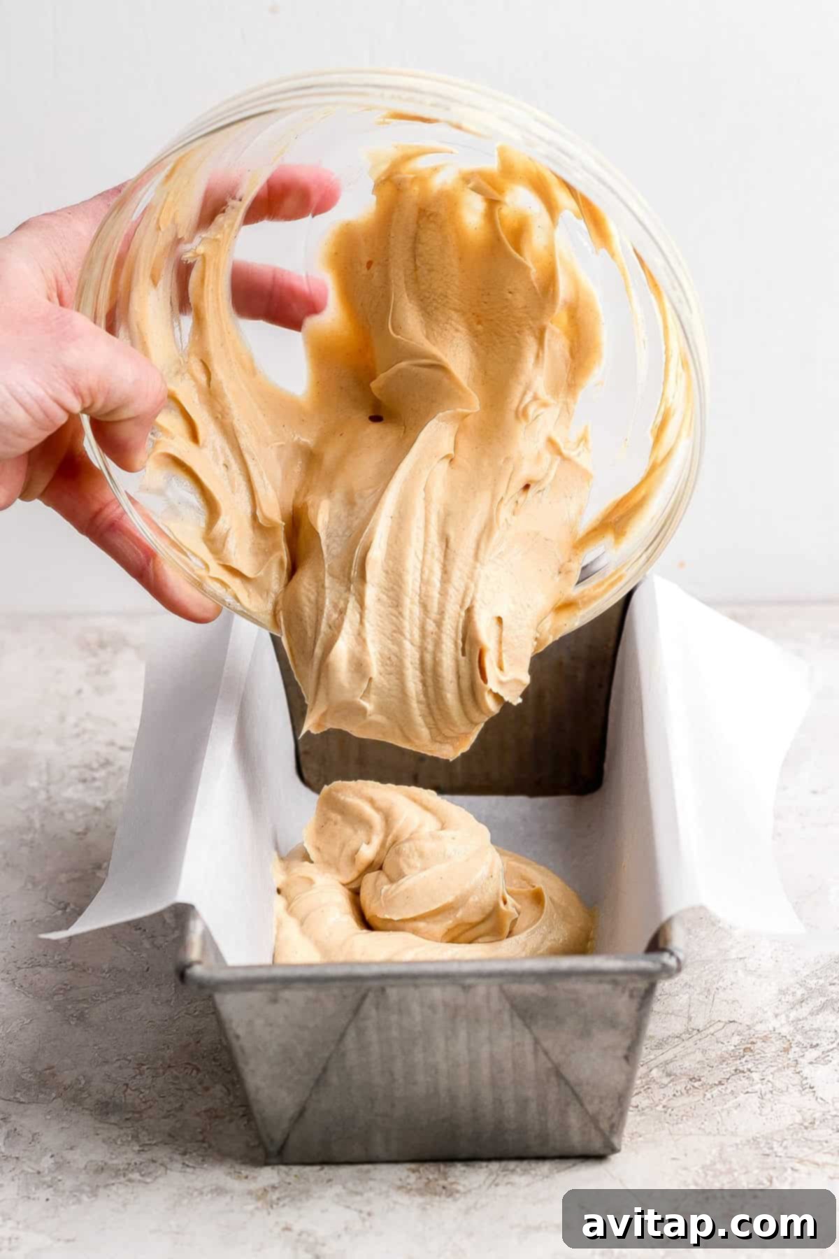 Pouring Yogurt Mixture into Loaf Pan