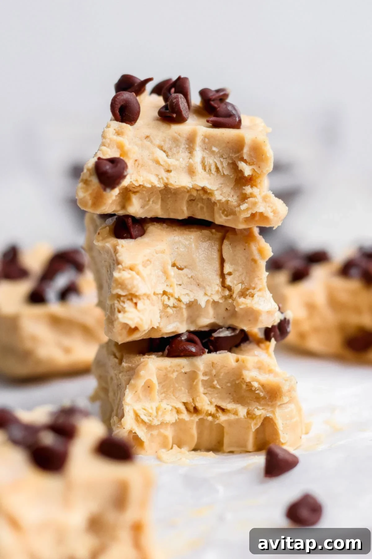 Stacked Peanut Butter Frozen Yogurt Bites with Chocolate Chips