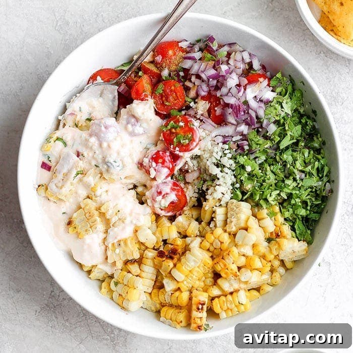 Street corn salad recipe in a bowl